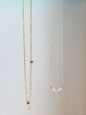 Delicate Gold Star & Silver Beaded Necklace Set